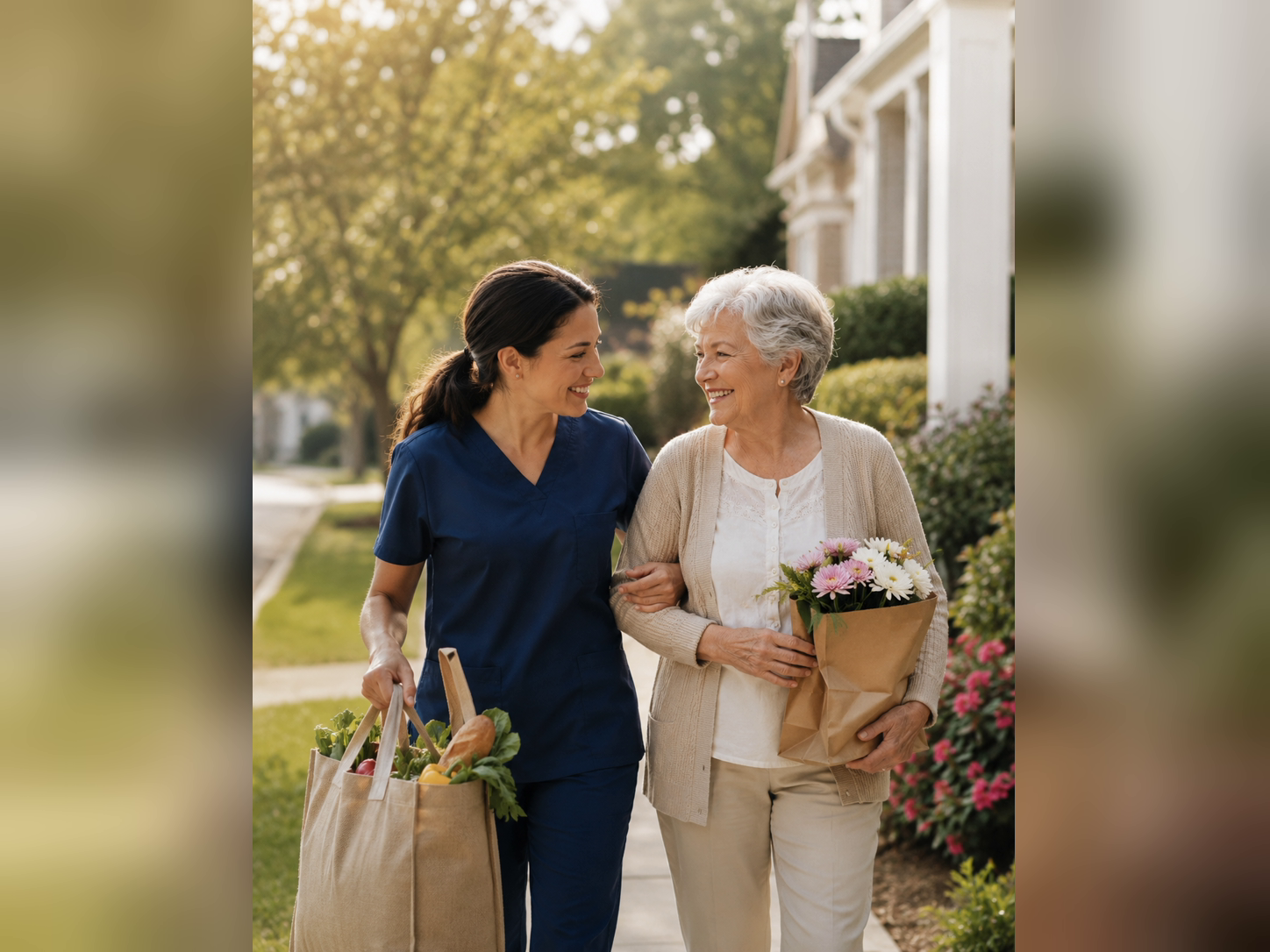 Caregiver assisting senior with errands and grocery shopping
